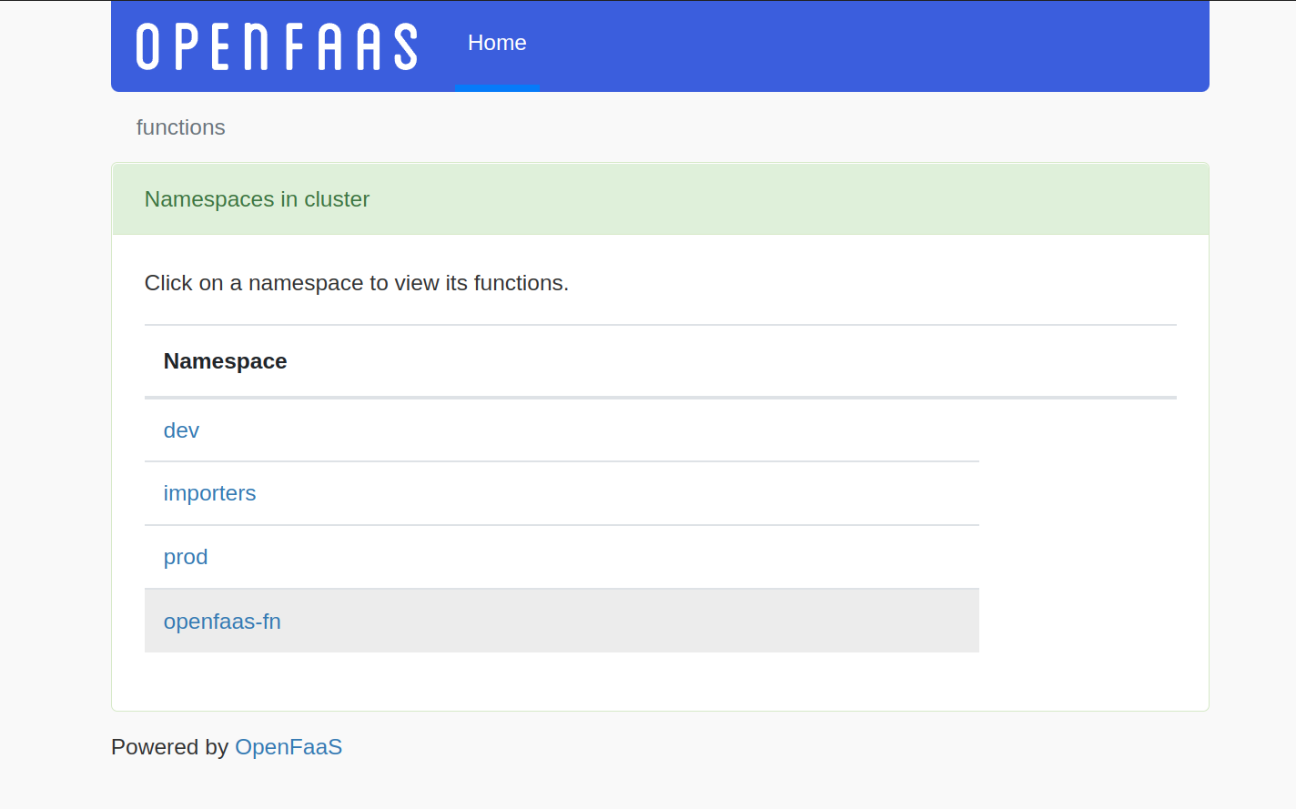 Select a namespace to explore